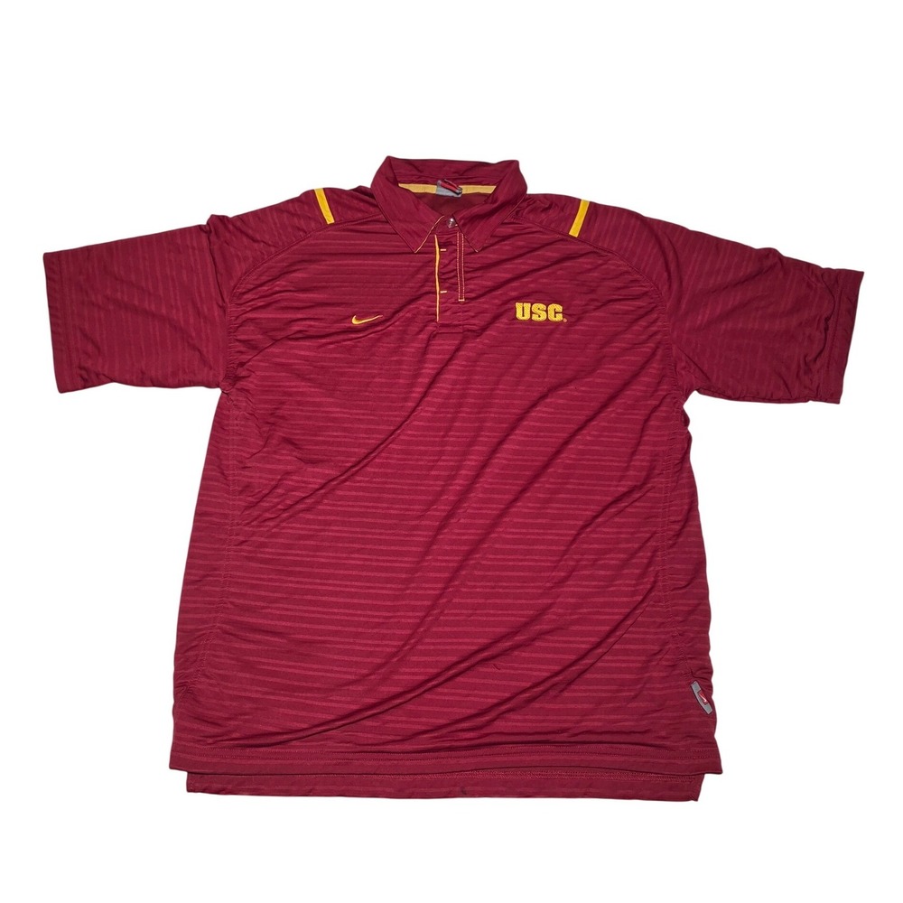 Nike Team USC Trojans Polo Shirt Mens XL Red Gold Striped NCAA Football Sport